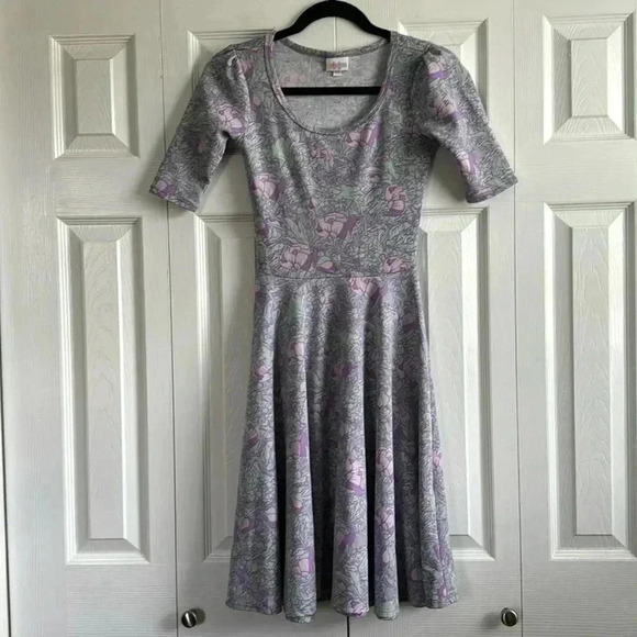 LuLaRoe Lavender Floral Skater Dress Fit & Flare size XXS - Picture 1 of 5